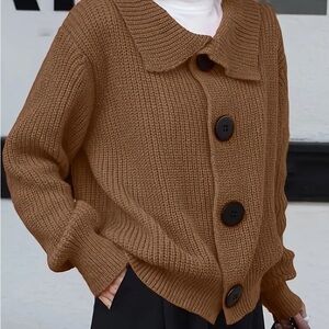 Cozy Brown Button-Up Sweater oversized buttons